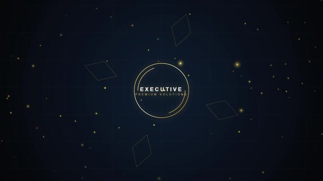 Animated Golden Executive Premium Solutions Logo on Dark Grid Background
