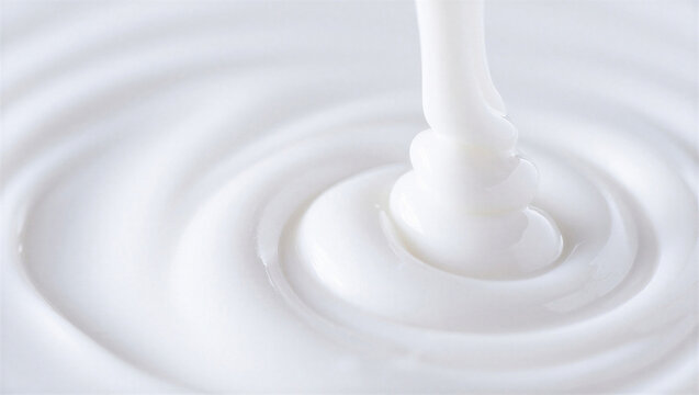 Thick white liquid pouring and swirling, creating ripples, abstract creamy texture.