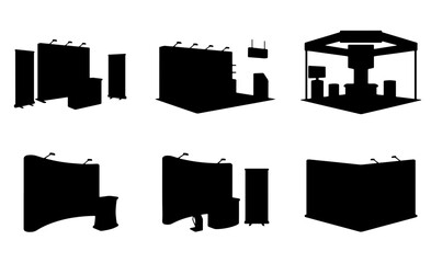 Collection of trade show booth stands and display banners silhouette Vector © MSTRANI