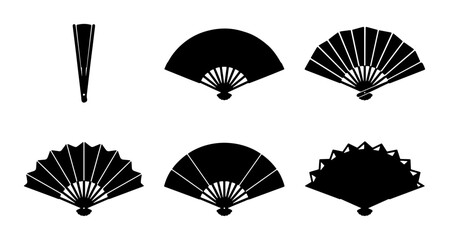 Collection of black silhouette traditional japanese fans and handheld fans Vector © MSTRANI