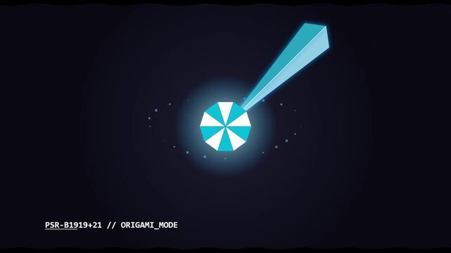 Rotating abstract pulsar animation with light beams in space