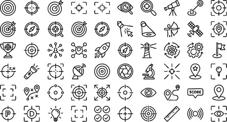 Set of hand drawn target and focus icons with magnifying glass strategy icons hitting the mark strategy tool © MD JAHID