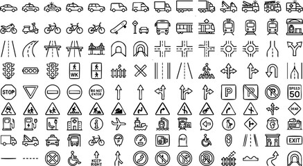 Hand drawn road and transportation signs icon collection with highway signs traffic signals road rules © MD JAHID