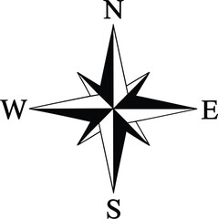 Black and white compass rose with cardinal directions NSEW north south © Mstnajma