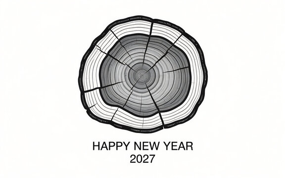 Tree trunk cross section vector illustration with concentric rings on a white background featuring new year text annual