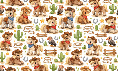 Obraz premium Cowboy Pony Western Seamless Pattern 