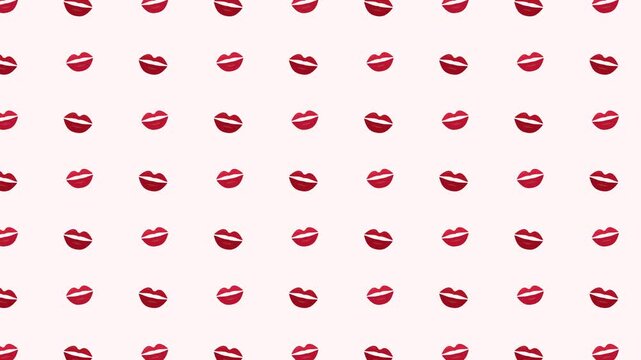 Romantic red lipstick kiss mark seamless loop pattern motion background