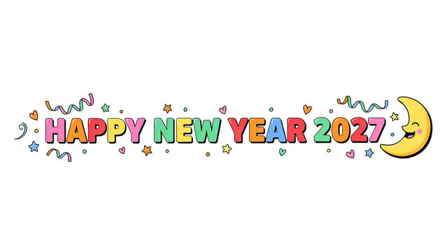 New year lettering with stars and crescent moon a colorful vector illustration on white background celebration holiday festive