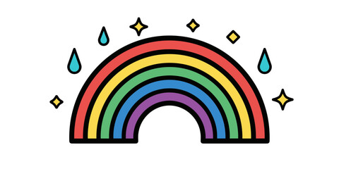 Obraz premium Bright rainbow arch with stars and rain droplets