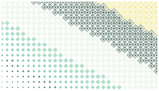 Abstract geometric diamond pattern with fading and diagonal division in green and yellow hues, vector design.