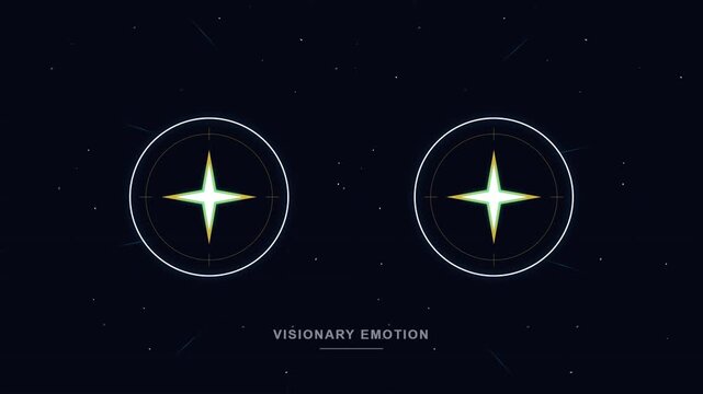 Animated glowing star icons rotating on a dark digital background