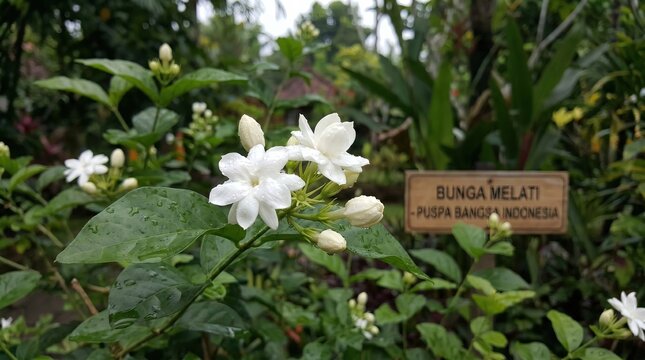 Melati Putih Blossom, White Jasmine Elegance, Fragrant Jasmine Bloom, Beautiful White Sambac Jasmine Flower in Indonesian Garden