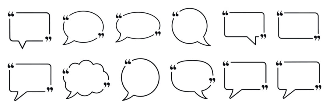 Quote Box Frame. Quote Text Speech Bubbles, Blank Quotation Templates, Blog Quote Boxes, and Message Symbols Vector