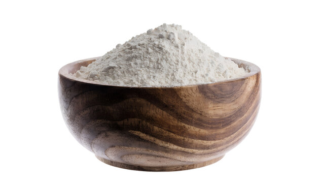 a wooden bowl filled with flour, isolated on transparent background
