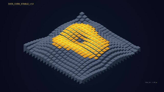 Abstract Data Visualization Featuring Animated 3D Glowing Pixel Cubes