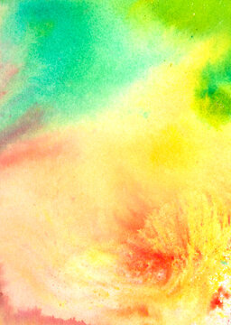 A vibrant and colourful watercolour abstract painting on canvas painted with wild and free brush strokes
