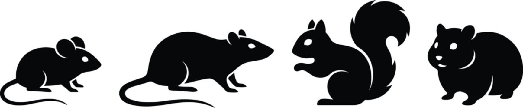 Rodent Silhouettes Mouse Rat Squirrel And Chipmunk On White Background