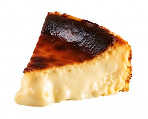 Fototapeta premium Basque burnt cheesecake slice isolated on white background