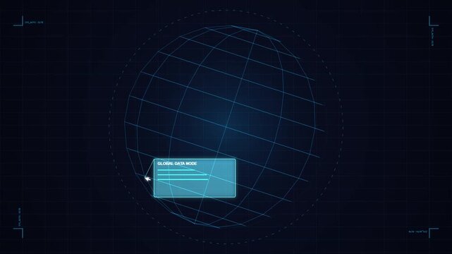 Digital globe interface with cursor interacting with a data node