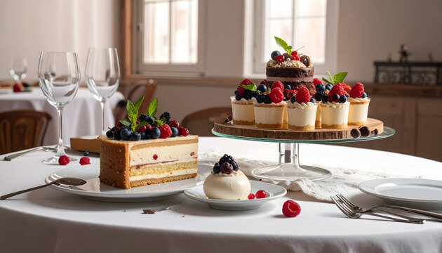 Elegant dessert table arrangement with assorted sweet treats for festive celebration and catering events