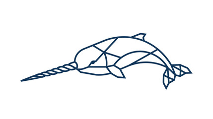 Geometric Narwhal Icon, Minimalist Marine Mammal Line Art, Arctic Whale Symbol © rahma