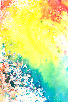 A vibrant and colourful watercolour abstract painting on canvas painted with wild and free brush strokes
