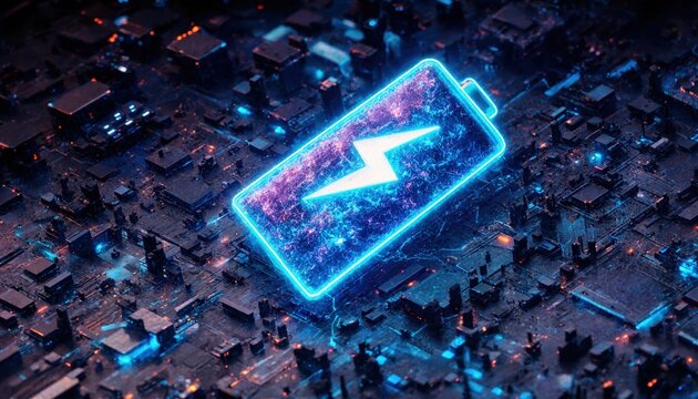 Battery to electric cars and mobile devices with clean electricity, Technology battery high power electric energy, Green renewable energy battery storage, Technology digital background 3d Rendering
