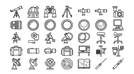 Fototapeta premium Modern Line Style Vector Icon Set for Astronomy, Observation, and Scientific Research