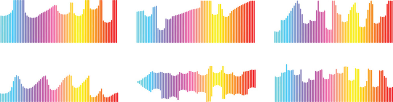 Abstract Colorful equalizer Rainbow Background Vector Illustration Set with Ribbon Banner Frame Paper Elements for Business Card Web Template Decorative Pattern Design