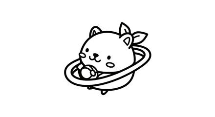 Cute kawaii cat sitting inside a planetary ring © vanc