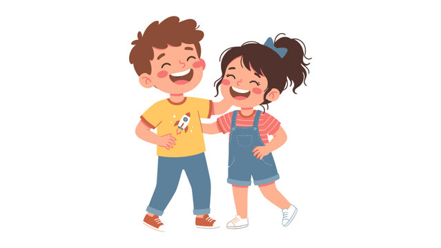 Joyful Siblings Sharing a Laugh: A young boy and girl, beaming with happiness, share a moment of pure joy as they laugh together.