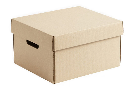 Recycled brown cardboard archives box with handles and lid for office.