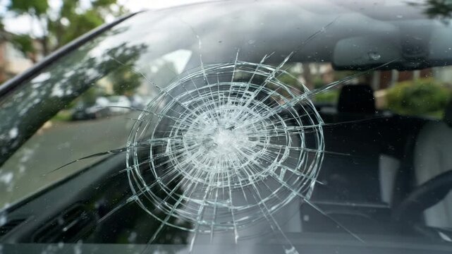 Cracked Car Windshield Glass Damage Close Up