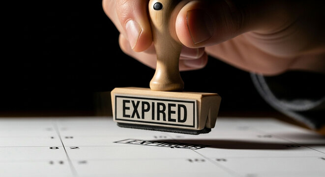 Hand stamping 'Expired' on a calendar to indicate a deadline has passed