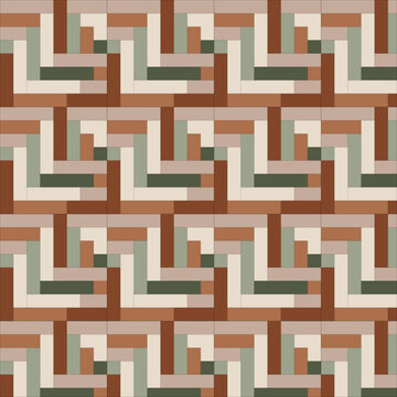 Earth Tone Geometric Woven Seamless Pattern with Interlocking Rectangles Background