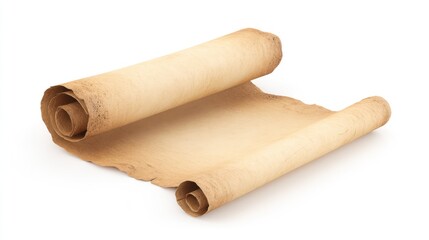Fototapeta premium Ancient paper scroll isolated on white background for historical concepts