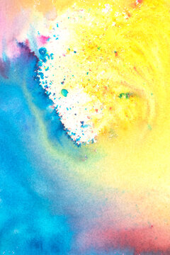 A vibrant and colourful watercolour abstract painting on canvas painted with wild and free brush strokes