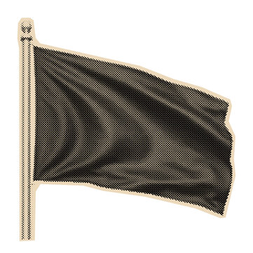 Waving black flag on a flagpole, a symbol of anarchy or surrender, illustrated in a vintage halftone or retro comic book art style