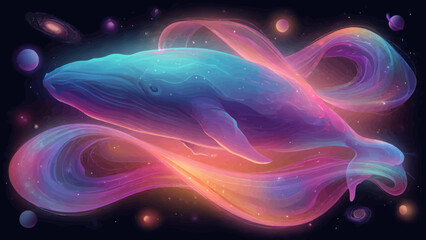 Cosmic whale swimming through a galaxy nebula © Stevanus