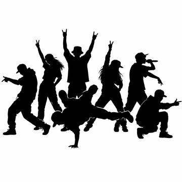 Hip Hop Dance Crew Silhouette Collection with Breakdance Rap Freestyle and Street Dance Performers