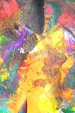 A vibrant and colourful oil and acrylic abstract painting on painted with wild and free brush strokes