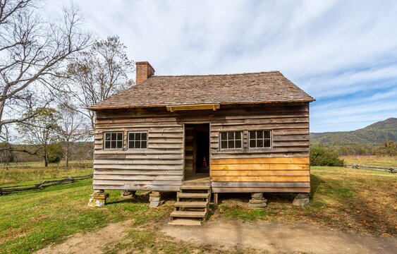 Historic log cabin in Cades Cove showing the architecture of the mid-19th century
