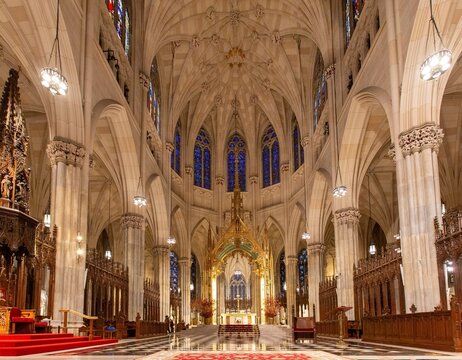 High Altar and Baldacchino at St Patricks Cathedral in New York City showing architectural details from the 19th century