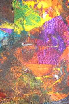 A vibrant and colourful oil and acrylic abstract painting on painted with wild and free brush strokes