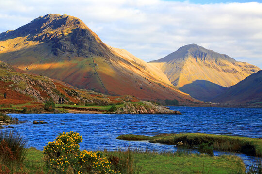 Great Gable and Kirk Fell overlook Wastwater in a beautiful setting of the Lake District in England