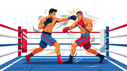 Boxers Fighting in Ring, Punching, Sports Illustration © wati
