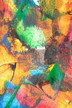 A vibrant and colourful oil and acrylic abstract painting on painted with wild and free brush strokes