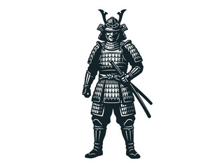 Obraz premium Samurai Warrior Illustration in Traditional Armor with Katana