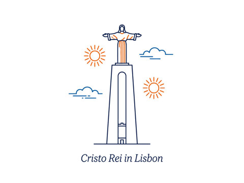 Cristo Rei Monument Illustration in Lisbon Portugal