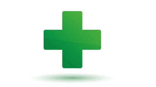 A high-quality 2D vector animation featuring a glossy green medical cross icon isolated on a white background. The video showcases a glowing circular aura shield expanding outward from the center, acc